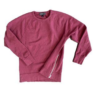 J. Crew Long Tunic Sweatshirt Maroon Crimson Cotton Side Zipper Detail size M